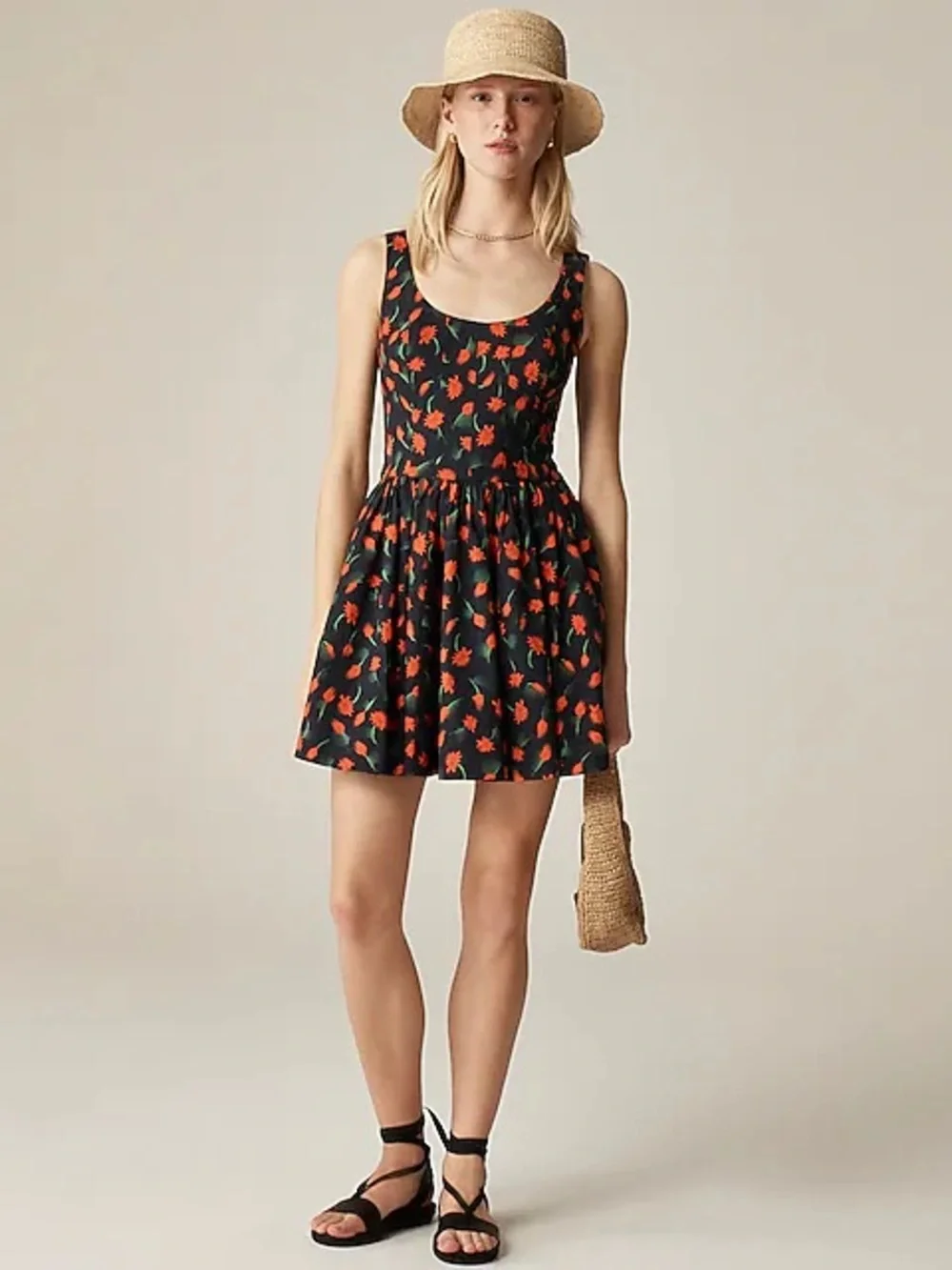 JCrew Black floral Fit and flare mini summer dress 16